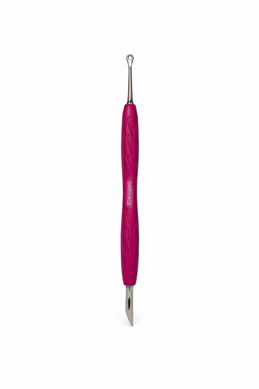 Manicure pusher  with pink silicone handle (straight flat and loop pusher)