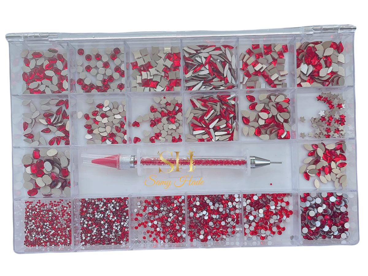 2400 Multi Shape Rhinestones Box red Crystal