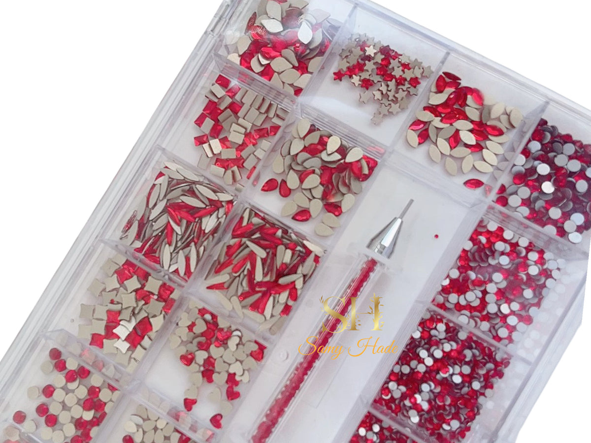 2400 Multi Shape Rhinestones Box red Crystal