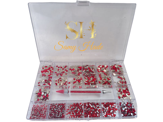 2400 Multi Shape Rhinestones Box red Crystal